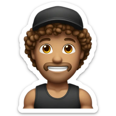 Muscle man whit brown curly hair and black cap sticker