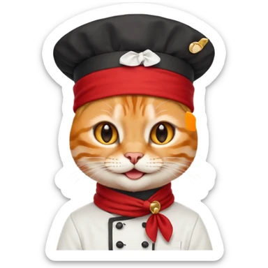 stylish cat chef with gold earring and bandana, emoji style sticker