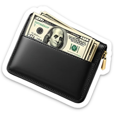 Rich emoji style black leather wallet with dollar bills, luxury money vibe, premium 3D emoji, ultra clean, high detail, no background
 sticker