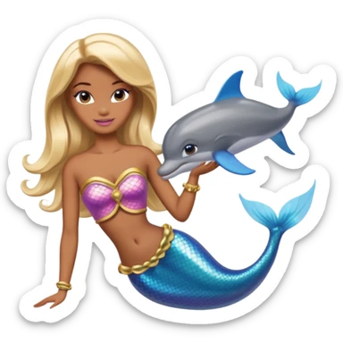 Brown skin blonde hair barbie mermaid with dolphin  sticker