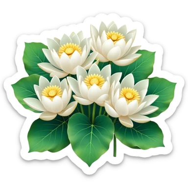 bouquet white Nymphaea lotus,stem, lotus leaf sticker