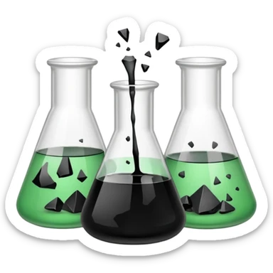Broken beakers with black chemical liquid sticker