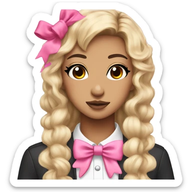person with gyaru makeup and pink bows sticker
