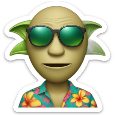 alien wearing hawaiian shirt and sunglasses portriat sticker