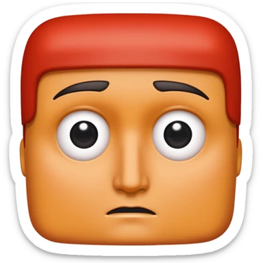 Una figura roja con cabeza cuadrada y cuerpo de rectángulos con cara con dos ojos negros como puntos y cejas preocupadas sin boca y que tenga como una especie de polvo café en la cabeza sticker