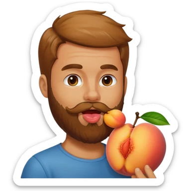 Man with beard licking peach sticker