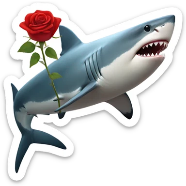 shark holding a red rose sticker