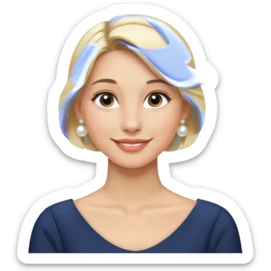 Blonde Women with Bun, Elegant Lady – blonde hair in neat low bun, pearl earrings, gentle smile., half body sticker