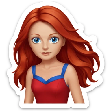 Geri Halliwell with red long hair, blue eyes, red outfit sticker