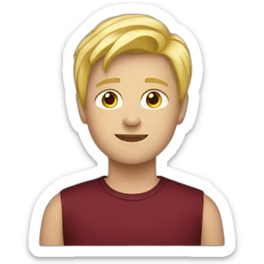blond teenage boy with maroon shirt sticker