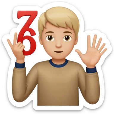 A boy shrugging with the number 6 over one hand and the number 7 over the other  sticker