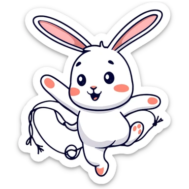 White rabbit dancing around May pole sticker