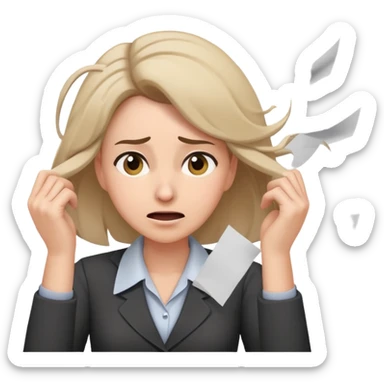 female teacher pulling her hair with stressed face, papers flying everywhere sticker