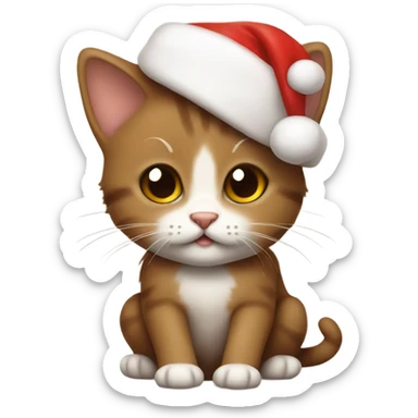 Little brown kitten with Santa hat sticker