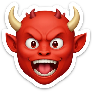 Make a red devil looking straight to with is mouth like it's going to eat something that's dropping from the shy  sticker