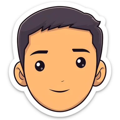 close-up of man face only with medium eyes, medium light skin tone, dark hair, no neck visible, just the face sticker