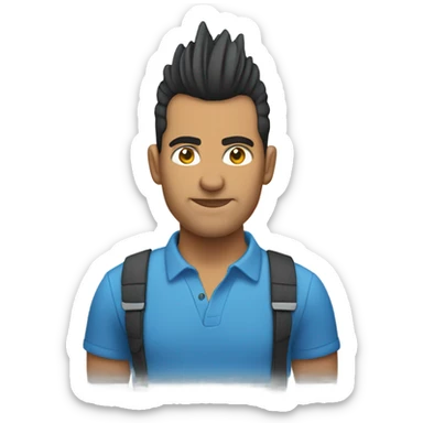 Hispanic man with mohawk wearing blue shirt sticker