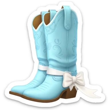 Pair of tall pastel light blue cowboy boots and two little white bows sticker