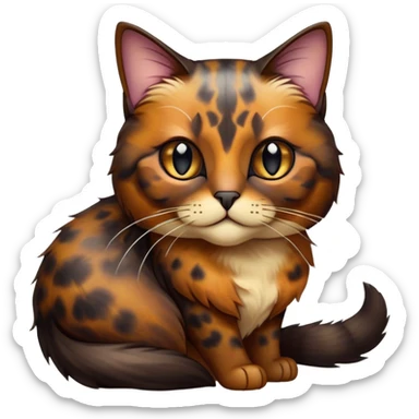 Cinematic Noble Tortoiseshell Cat Portrait Emoji, Poised and dignified, showcasing a luxurious, mottled fur of rich browns and blacks, with elegantly arched whiskers and a determined yet gentle expression, simplified yet meticulously detailed, glowing with a subtle, regal radiance, high shine, embodying quiet nobility and refined charm, soft glowing outline, capturing the essence of a sophisticated tortoiseshell cat exuding quiet authority! sticker