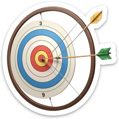 A close-up of a bowstring pulled taut with an arrow aimed at a target. The target's concentric rings are visible in the background, highlighting the focus and precision required for archery. The scene captures the grace and concentration of the sport. sticker