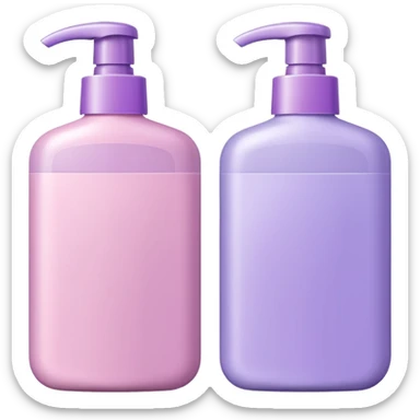 two shampoo bottles, one light pink and one lilac sticker