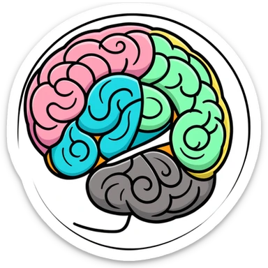 split brain, left side with swirling colors, right side with straight lines sticker