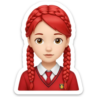 A girl with two braids and school red uniform  sticker