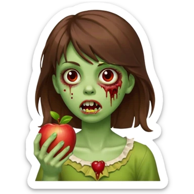 apple emoji zombie girl with medium length brown hair side bangs sticker