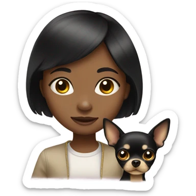 Black-hair little girl with gold chihuahua black  sticker