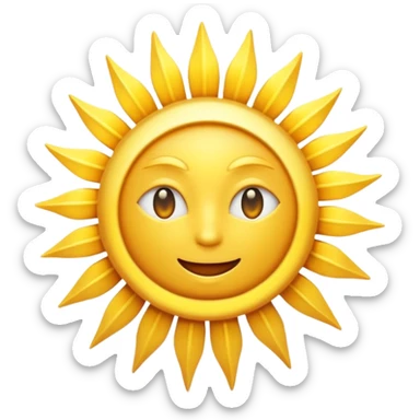 A radiant golden sun, with long, bright rays surrounding it, an intense yellow center, detailed 3D emoji style, neutral background, soft and vibrant lighting.  sticker