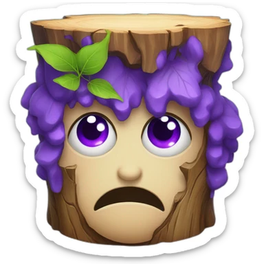 Head stump with holes in the stump for purple oval eyes and from the stump 2 horns with leaves sticker