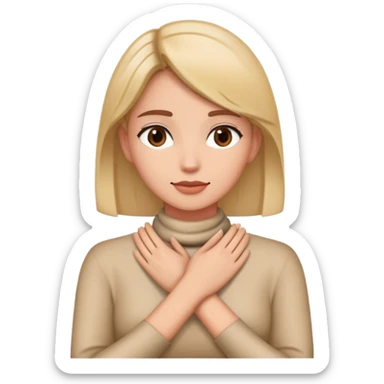 woman with hands crossed around her neck sticker
