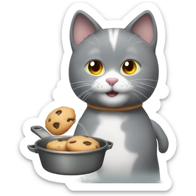 Grey cat baking cookies sticker