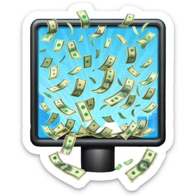 a street billboard advertisement money falling down in front of it sticker