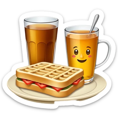 Tost ile çay kaşarlı sucuklu bir tost ve çay bardağında bir çay sticker