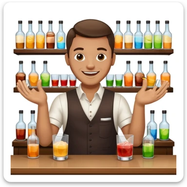 bartender mixing drinks, club backgroudn with bottles sticker