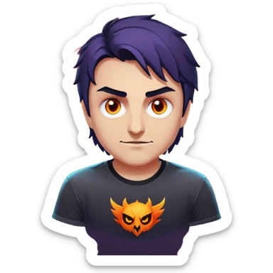 Создай стилизованное эмодзи в плоском векторном стиле, изображающее фаната Dota 2 и Path of Exile. Персонаж должен быть в игровом настроении: можно совместить элементы из обеих игр (например, логотип Dota 2 на футболке и тёмно-фэнтезийную атрибутику PoE). Лицо выражает азарт и концентрацию (можно добавить пиксельные глаза или лёгкий эффект 'tryhard'). Допустимы отсылки к мемам (например, '322', 'Рэки-фэил' для Dota или 'Тысяча врат' для PoE). Фон прозрачный, цвета — яркие, но без сложных градиентов. Эмодзи должно оставаться читаемым даже в маленьком размере (48x48px) sticker