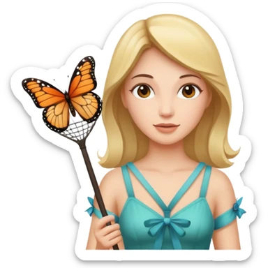 woman holding butterfly net sticker