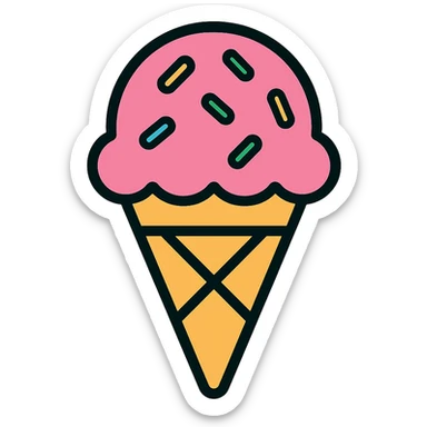 Make the ice cream with sprinkles into a cone, keep color outline icon style, no background. sticker