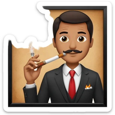 Draw a no smoking sign. Next to it, there is a man in a suit smoking a cigar. sticker