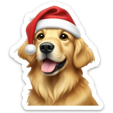 Golden retriever dog wearing Christmas hat sticker