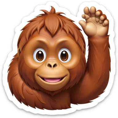 Cinematic Cute Orangutan Portrait Emoji, Head tilted playfully and inquisitively, with a gentle, expressive face accented by soft, flowing fur and round, sparkling eyes brimming with warmth, Simplified yet irresistibly adorable features, highly detailed, glowing with a warm, friendly glow, high shine, affectionate and lively, stylized with a touch of jungle whimsy, bright and endearing, soft glowing outline, capturing the essence of a mischievous yet loving orangutan that seems as if it could swing out of the screen into your arms! sticker