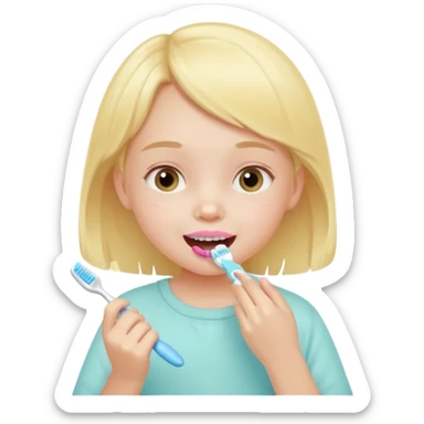 little girl brushing her teeth, pastel portrait, bright nourishing morning atmosphere, soft focus sticker