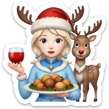 please include christmas attributes: deer, food, santa, snow maid sticker