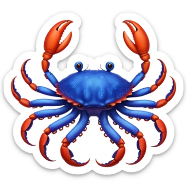 a red crab with two claws and a blue octopus are friends sticker