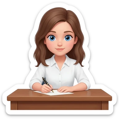 brown hair blue eyed girl writing sticker