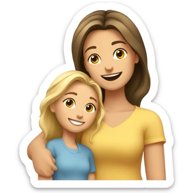 Blonde mom and brunette daughter love sticker