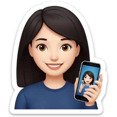 Dark-haired girl posting on instagram sticker