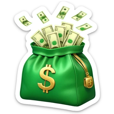 

3D emoji style, big bag of money, flying dollar bills, rich casino vibe, smooth lighting, high detail, clean edges, transparent background



 sticker