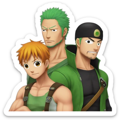 Zoro and Robin and chopper on one piece like family sticker